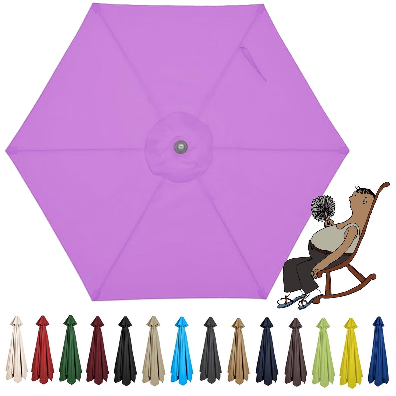 VOIRDA Replacement Parasol Canopy, Sun Umbrella Replacement Parasol Fabric Cover with 6 Ribs, Replacement Parasol Cloth Top, for Garden, Patio 2.0/2.5/2.7/3.0m+6 Arms Waterproof(Purple,2.5m/8.2ft)