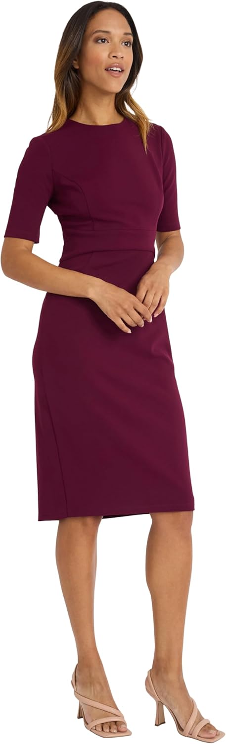Donna Morgan Womens Curved Waist Seam Crepe Workwear Dress Career Office Desk to Dinner Event Occasion Guest of - Image 2