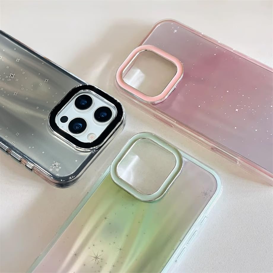 Image of VONZEE Compatible for iPhone 15 Pro Max 6.7'' Case Bling Star Gradient Shiny Colorful Case with Full Camera Protection Shockproof Case PC+TPU Glossy Shiny Cover for Girls Women,Black