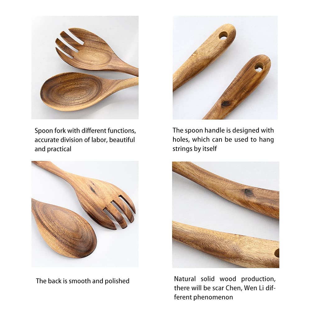 Salatbesteck Aus Teakholz – 2-teilig (Löffel & Gabel), 26 Cm, Hitzebeständig, Für Servieren & Kochen