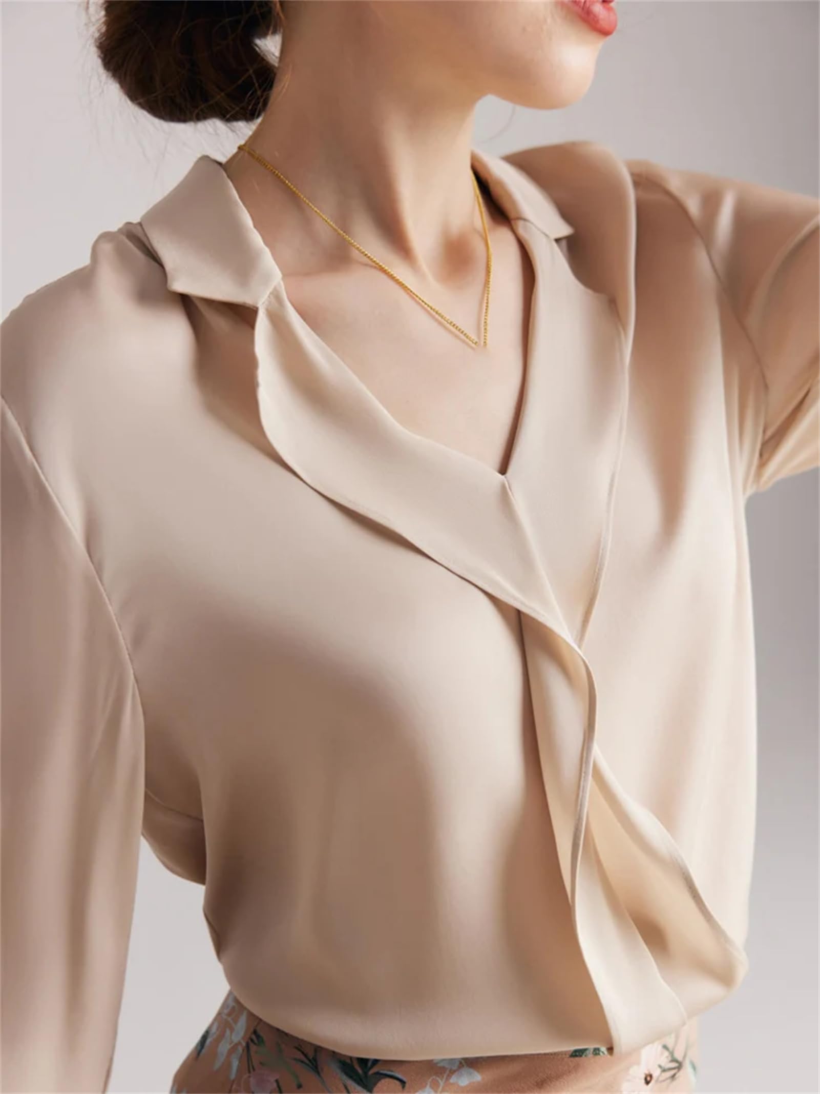 Blusas elegantes para mujer, con volantes, cuello en V, lisas, para oficina