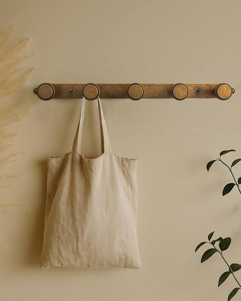 Goo-Ki 1 Pack Antique Brass Coat Rack Wall Mount Heavy Duty, Vintage Brass Towel Rack Zinc Alloy Coat Hooks Wall Mounted for Bag Hat Clothes Scarf