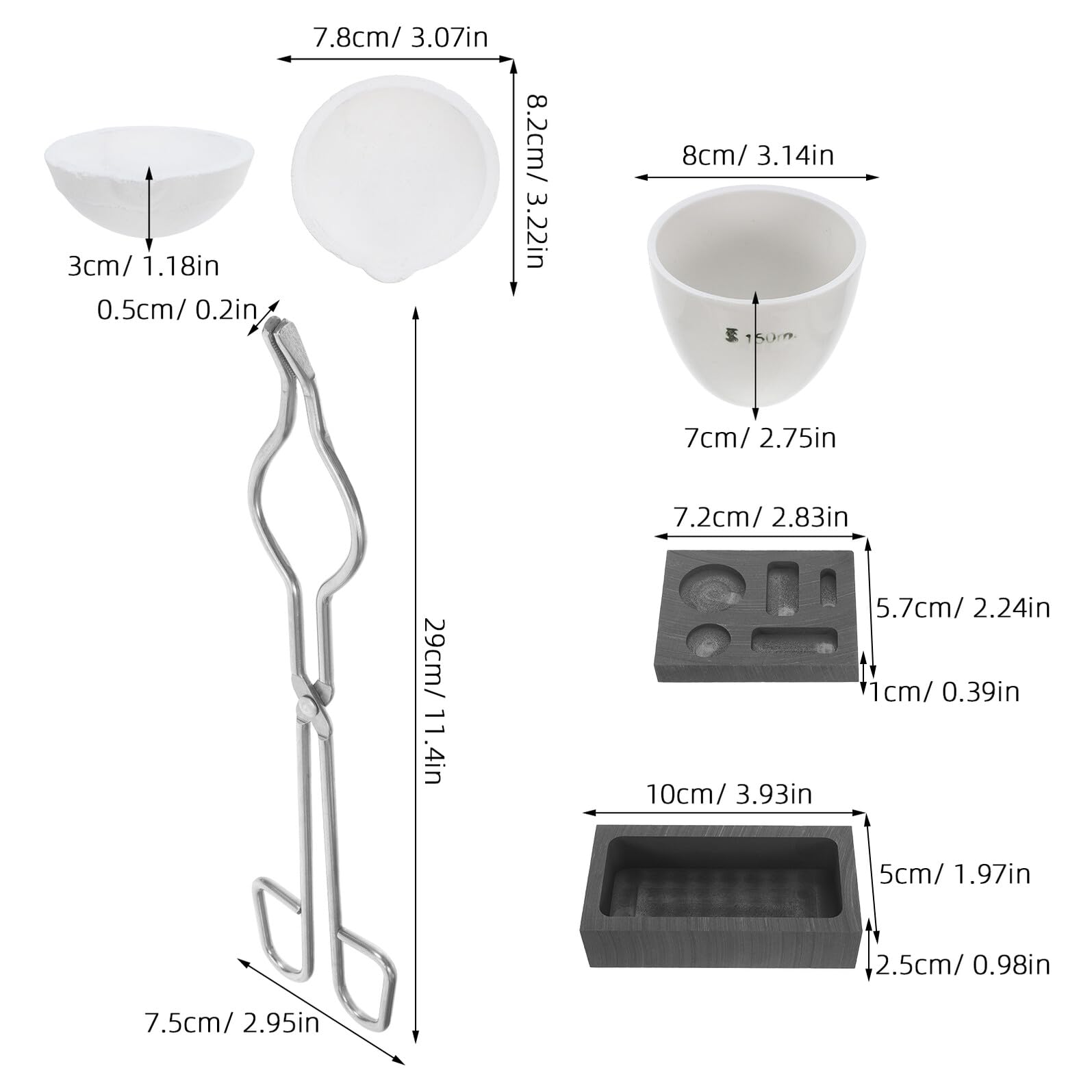 Kit per Fondere Oro con Crogiolo in Grafite Resistente all'Usura e Alta Temperatura, Accessori per Progetti DIY e Stampi per Fusione Metalli