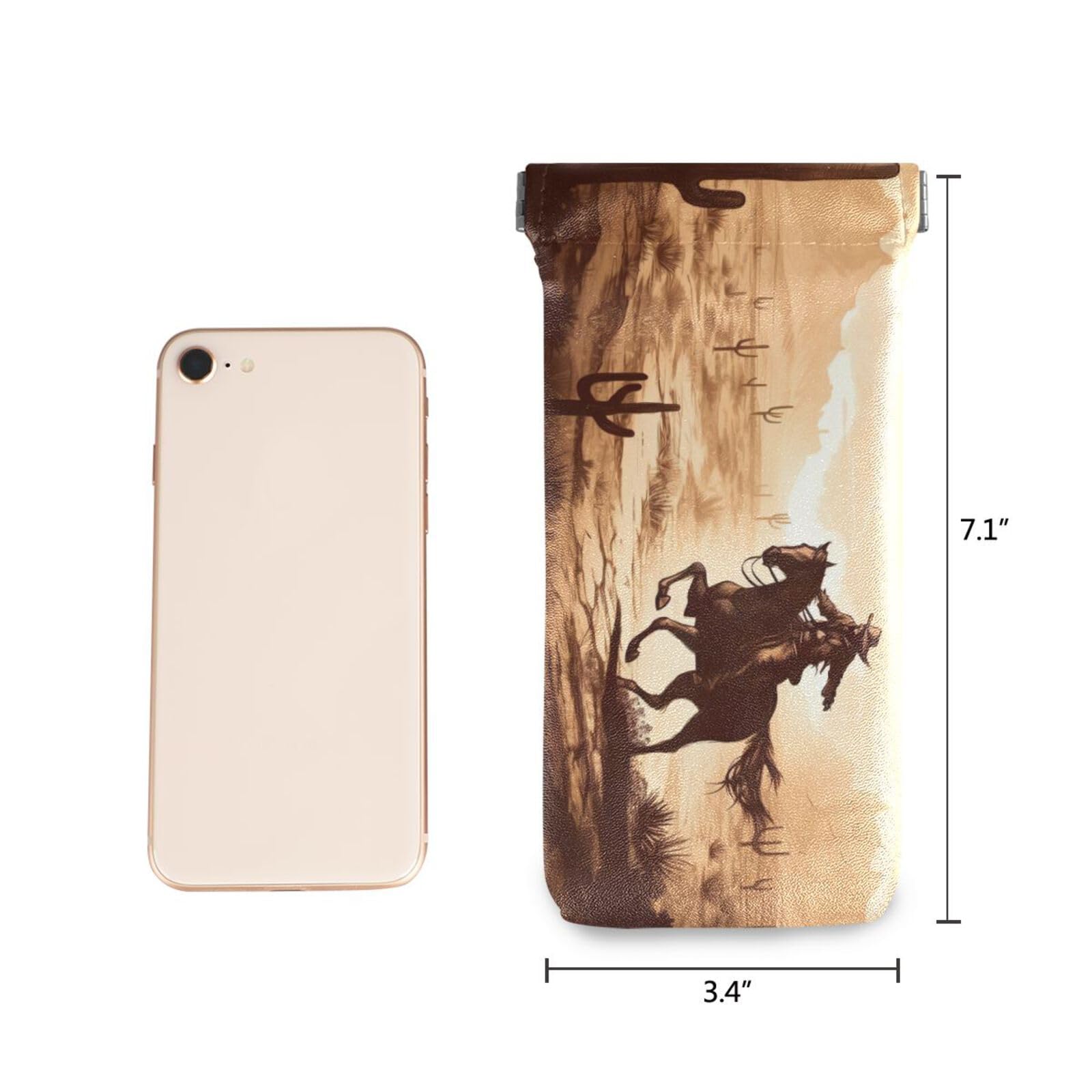 FLildon Western Cowboy Eyeglasses Pouch Squeeze Top Sunglasses Case Soft PU Leather Eyeglass Bag for Men Women