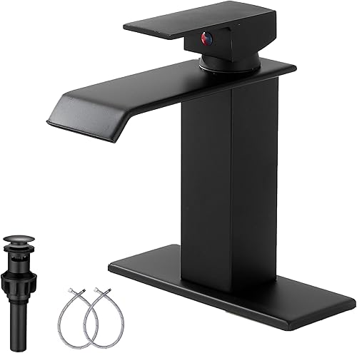 Miniatura 9 de GGStudy - Grifo de baño tipo cascada de oro cepillado para fregadero de baño, montaje en cubierta, manija única, 1 agujero, grifo de tocador de baño