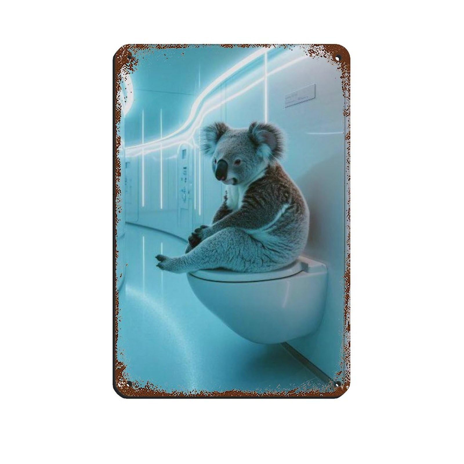 Futuristic Koala Whimsical Bathroom Tin Sign Vintage Metal Pub Club Cafe Bar Home Wall Art Decoration Poster Retro 8x12inch(20x30cm)