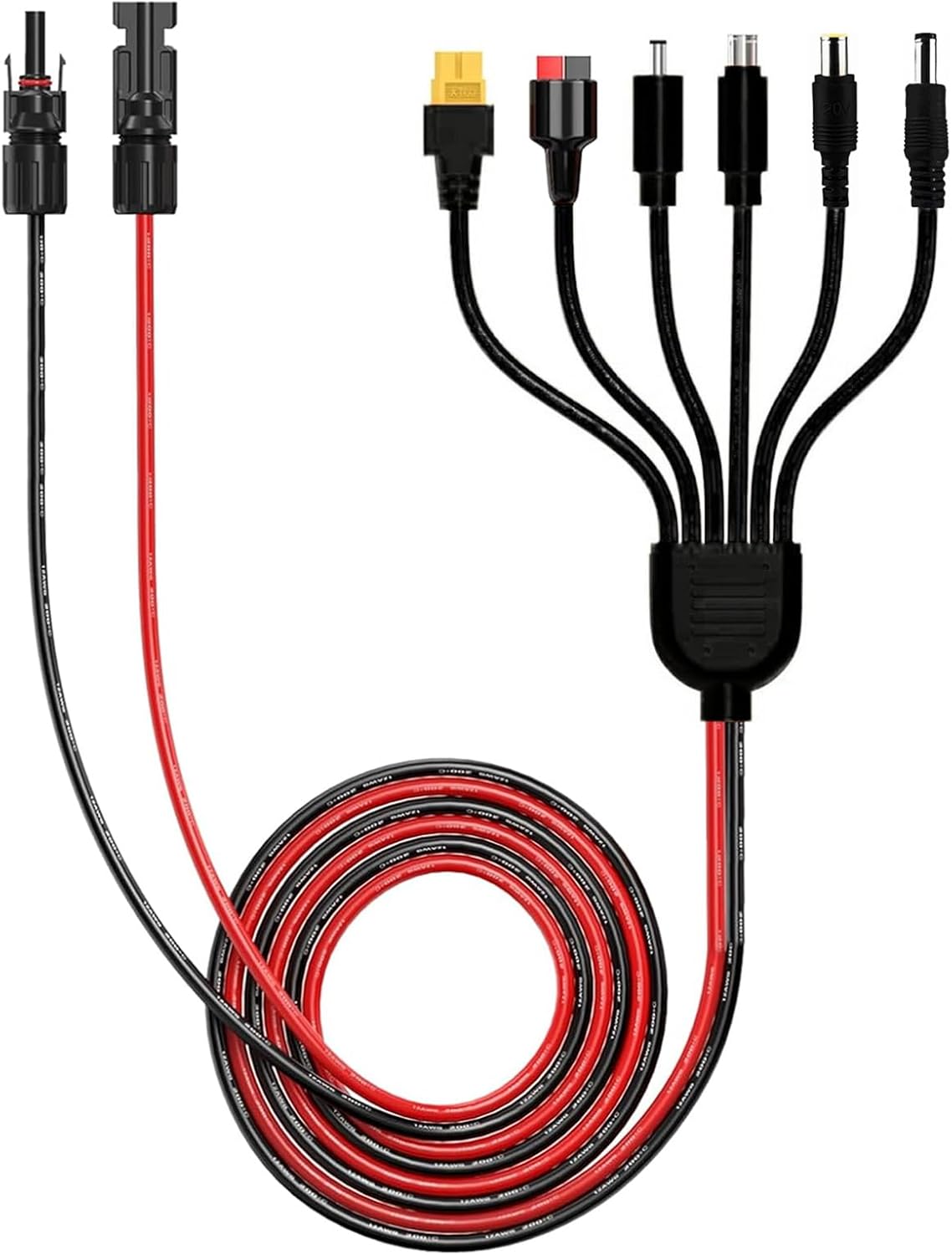 Solar Panel Connector Kit 1 to 7, 12AWG&16 AWG Solar Panel Extension Cable Splitter (XT60, DC7909, DC8020, DC6530, DC5521, DC35135, Anderson), Solar Adapter Cable 5.5FT for Power Station