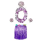 BAJOTAL Hawaiian Luau Hula Grass Skirt with Large Flower Costume Set for Dance Party Decorations Favors (16 - Purple)