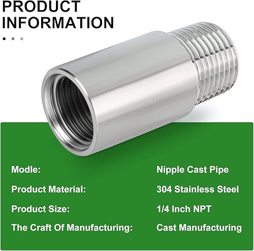 Miniatura 753 de TAISHER 2 accesorios de tubería de acero inoxidable, 1/2 "NPT x 1/2" NPT macho roscado, tubo fundido de pezón de 6 pulgadas de longitud 1.969 in