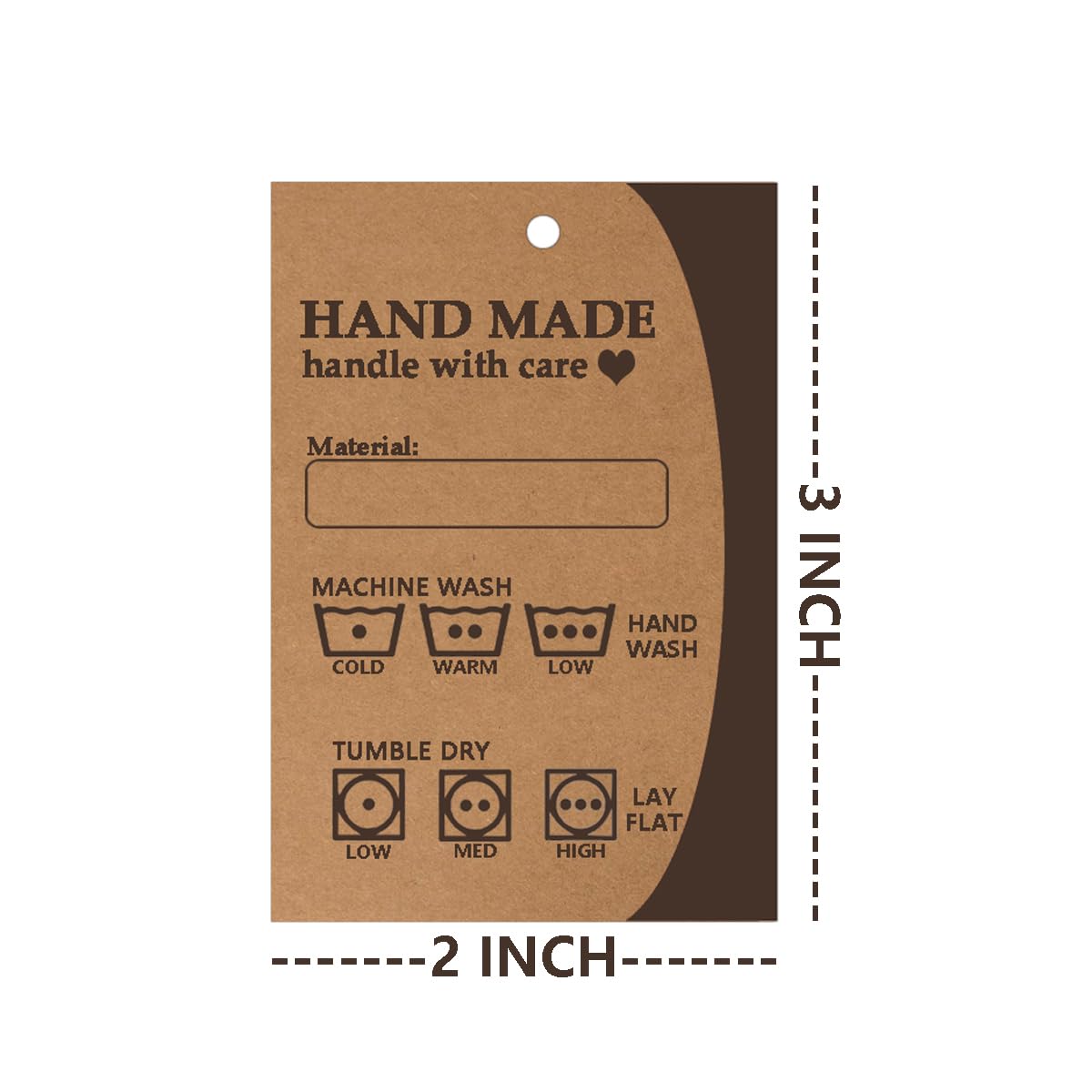 Clothes Washing Instructions Hang Tag Material Care Cards,2x3 Inch Handmade Care Instruction Tags,50 Pcs, Brown - Image 3