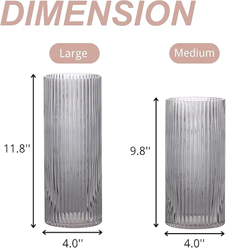 Miniatura 6 de Jarrón negro a rayas de vidrio negro, juego de 2, jarrón alto de vidrio, jarrón moderno, jarrón acanalado, jarrón decorativo para flor, jarrón