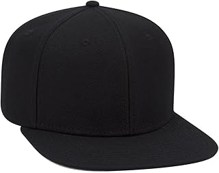 OTTO Wool Blend Twill Square Flat Visor SNAP 6 Panel Snapback Hat - Black