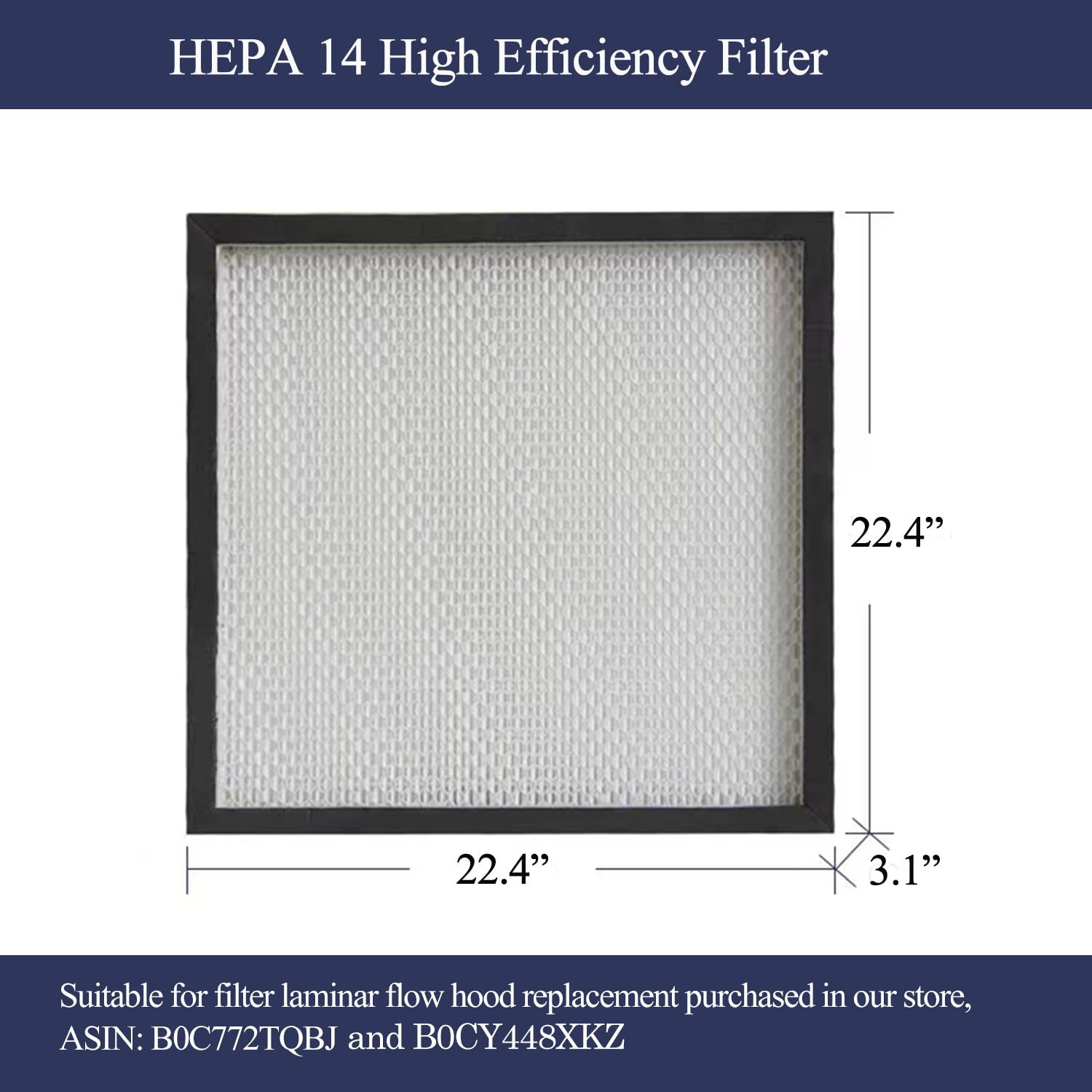FFU, HEPA H14 Kit de repuesto de filtro de campana de flujo laminar, 1 pieza, unidad de filtro de ventilador actualizada compatible con campana de flujo laminar FFU de 22.6 x 22.6 pulgadas,
