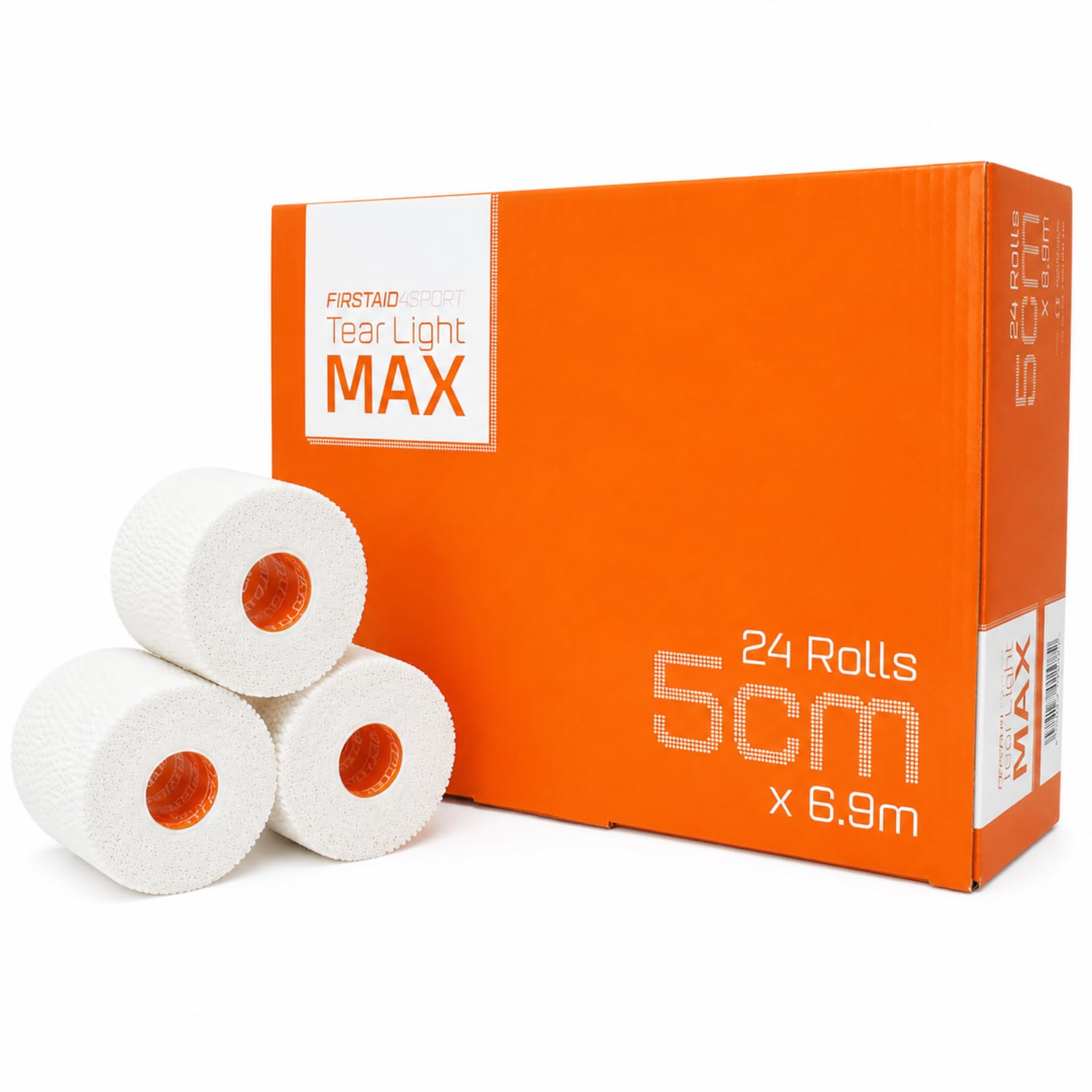 Firstaid4sport 24 x Rolls White Tear Light MAX EAB Tape 5cm x 6.9m – Extra Long Tearable Elastic Adhesive Bandage for Rugby, Joint Support, Compression, Wrist, Thumb & Ankle Taping