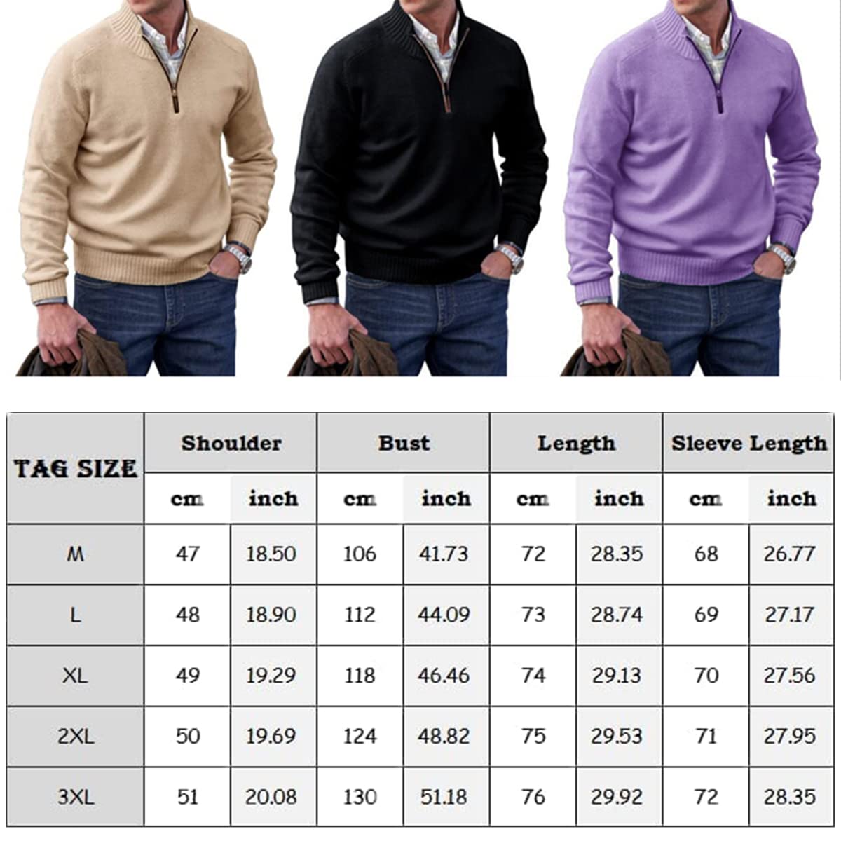 Hombres Cachemira Cremallera Suéter Básico,Suéter de Punto Casual Jersey de Manga Larga,Suéter de Punto de Invierno para los Hombres
