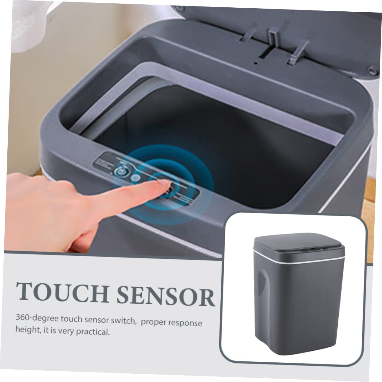 Automatic Induction Trash Can Large Capacity Smart Garbage Bin for Kitchen Bathroom Bedroom Stylish Material Silent Closing Design for Home Office Use Grey