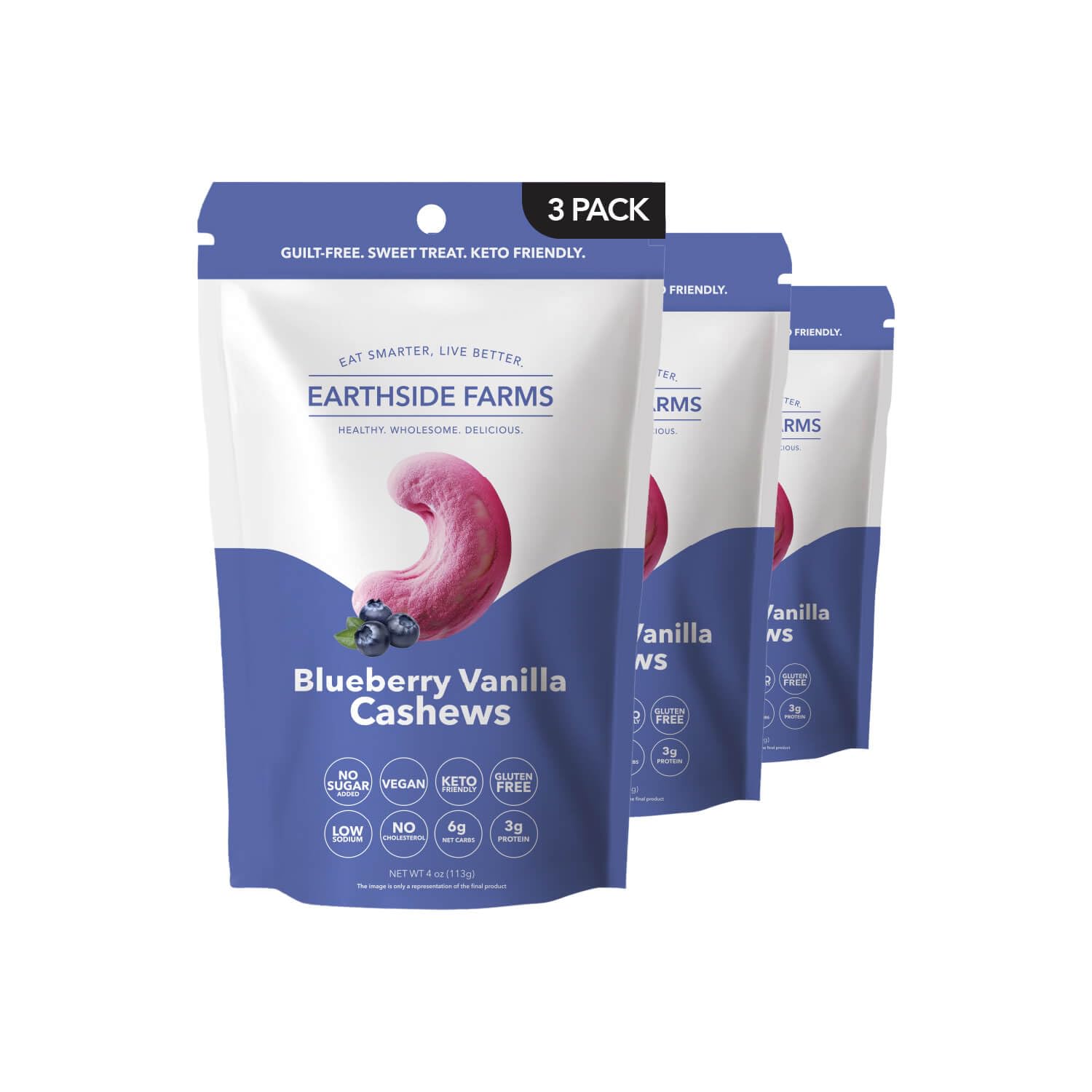 Earthside Farms Blueberry Vanilla Cashews 4oz, 3 Pack