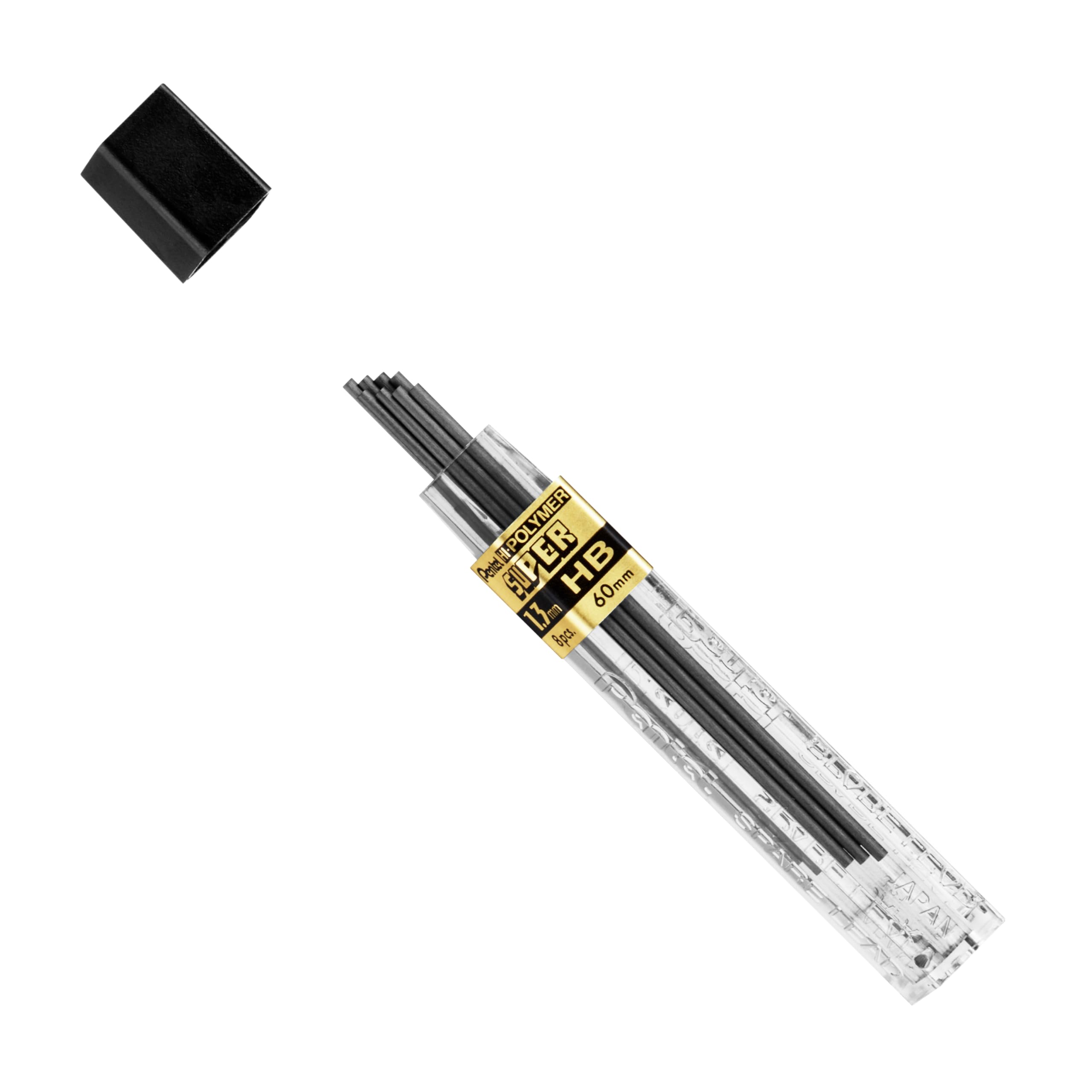 Pentel Portaminas - Minas Super Hi-Polymer 1,3mm HB, Negro - Pack de 12