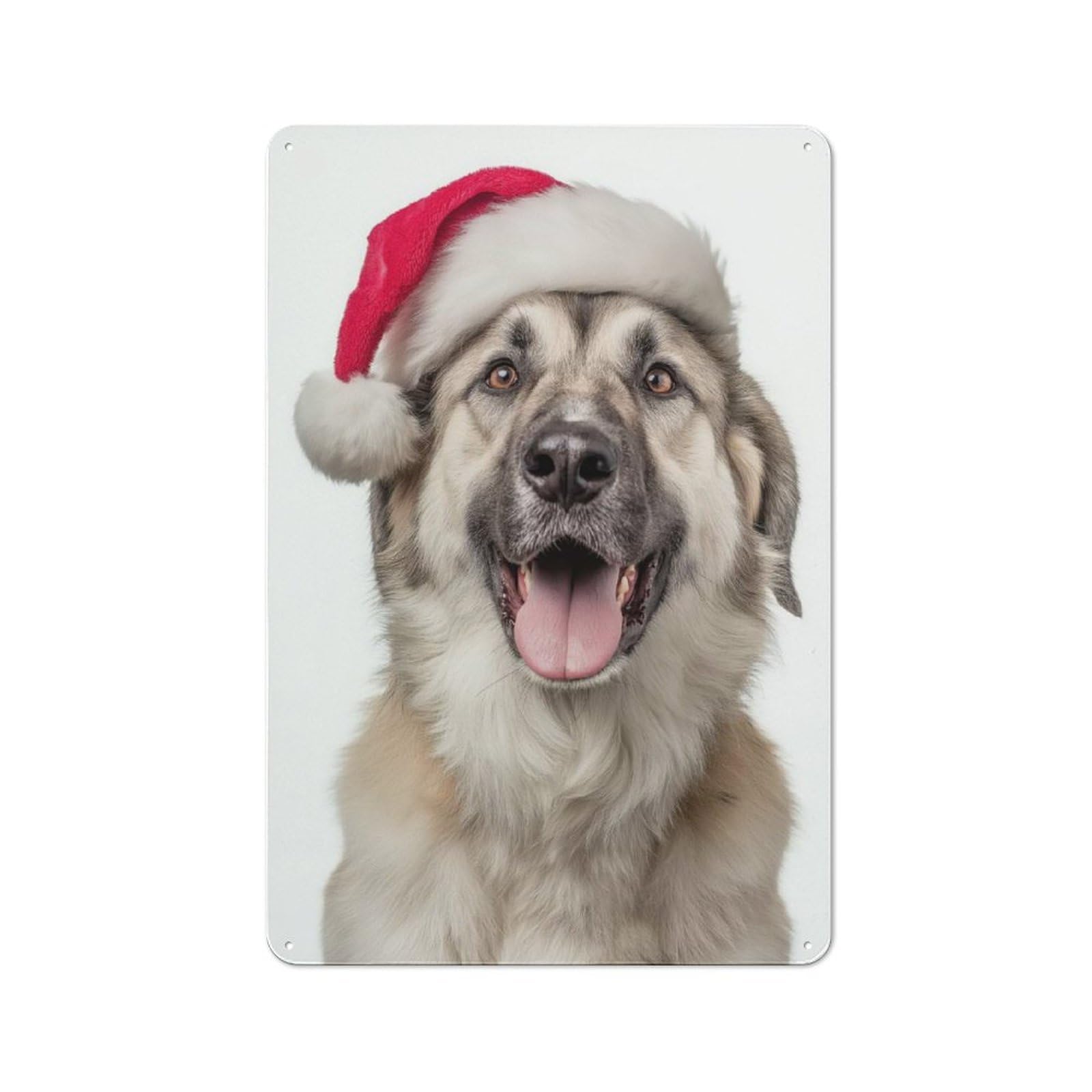 Junmoney Anatolian Shepherd Dog With Santa Hat Tin Wall Plaque 30X20cm With For Living Room Or Hallway, For Garage, Workshop And Man Cave Decoration