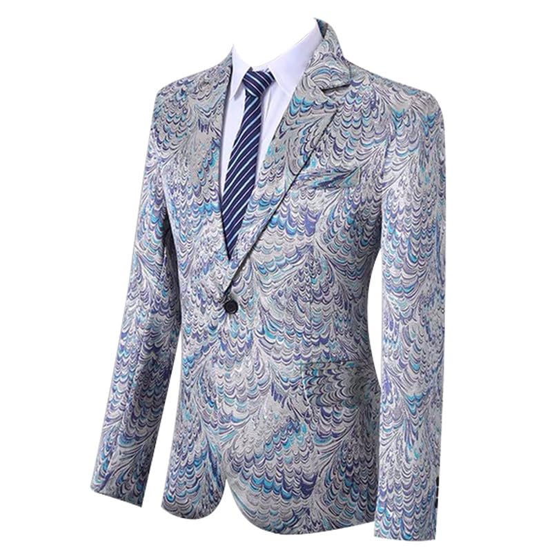 HBDesign 1 Piece 1 Button Printed Peacock Blue Pattern Mens Suits Jacket2