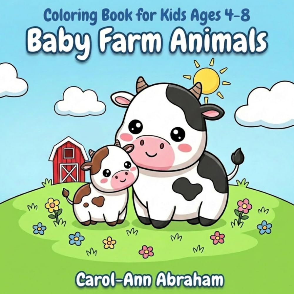 Baby Farm Animals Coloring Book for Kids Ages 4–8: Cute Kawaii Coloring Pages