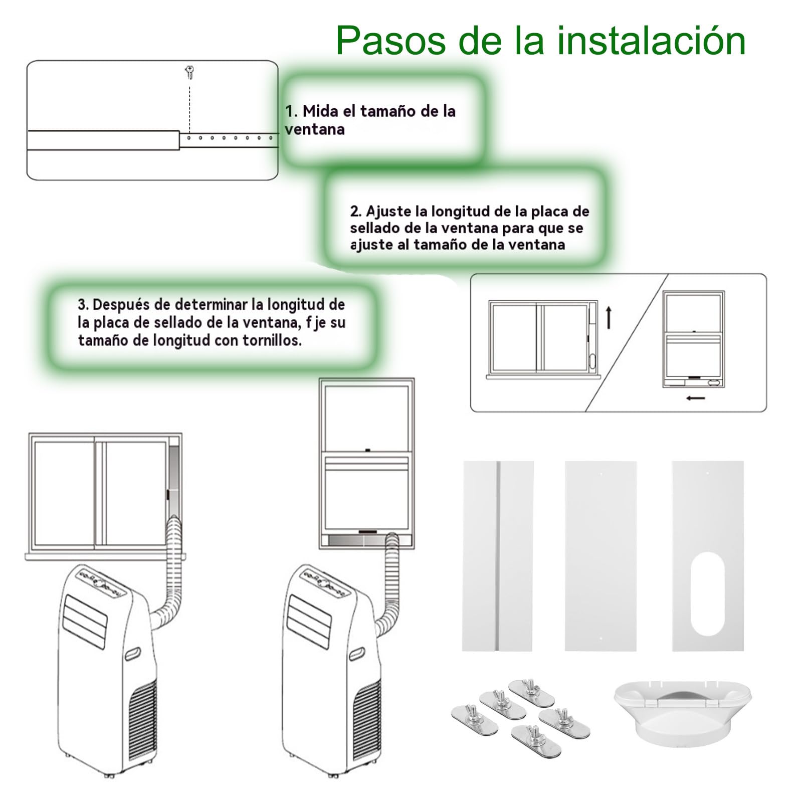 Kit de Ventilación de Ventana para Aire Acondicionado,sello de ventana para aire acondicionado,Portátil de Primera Calidad Optimizado para Paneles de PVC Deflectores de Viento Móviles
