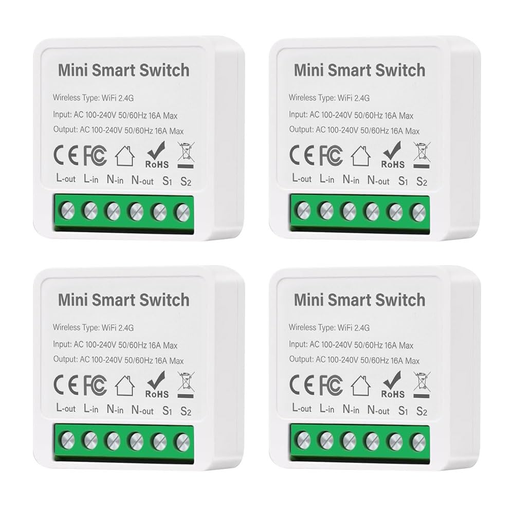 Vmxlso 4Pcs Interruptor Inteligente Wifi, Interruptor Wifi Smart Life Compatible con Alexa y Google Home, Interruptores Inteligentes, Control de App y Función de Temporizador