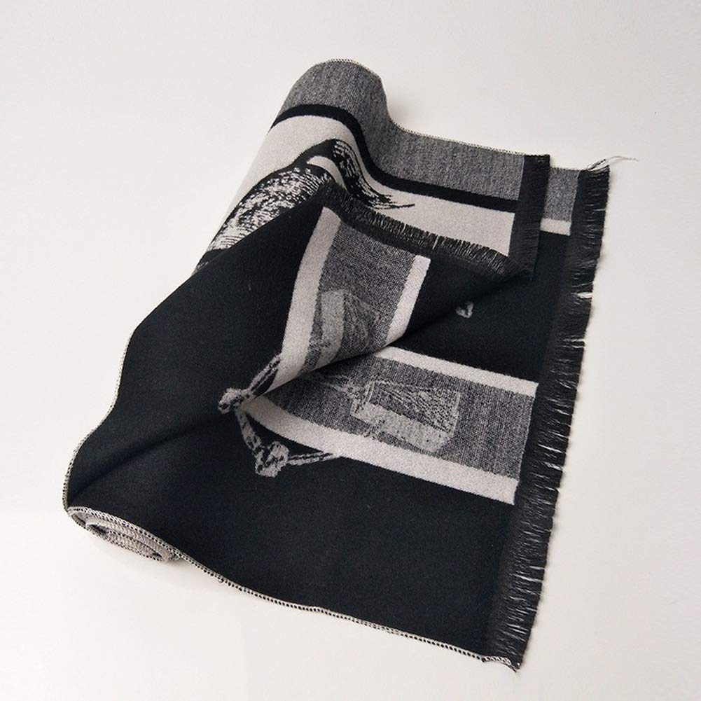 chal de cachemira,bufanda de lana, Bufanda larga de cachemira de invierno for hombre con diseño de caballo de jacquard de doble cara que protege contra el frío y el calor