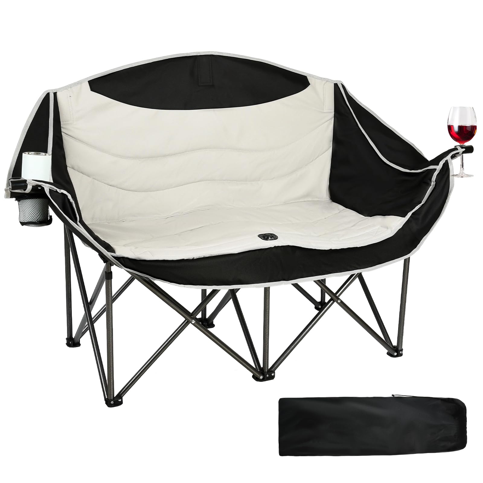 koldan Double Camping Chair, 550lbs Capacity 2-Person Camping Chair with Cup Holder Wine, Foldable Oversized Camping Loveseat for Couples, Family, Beach, Backyard for Outside Picnic
