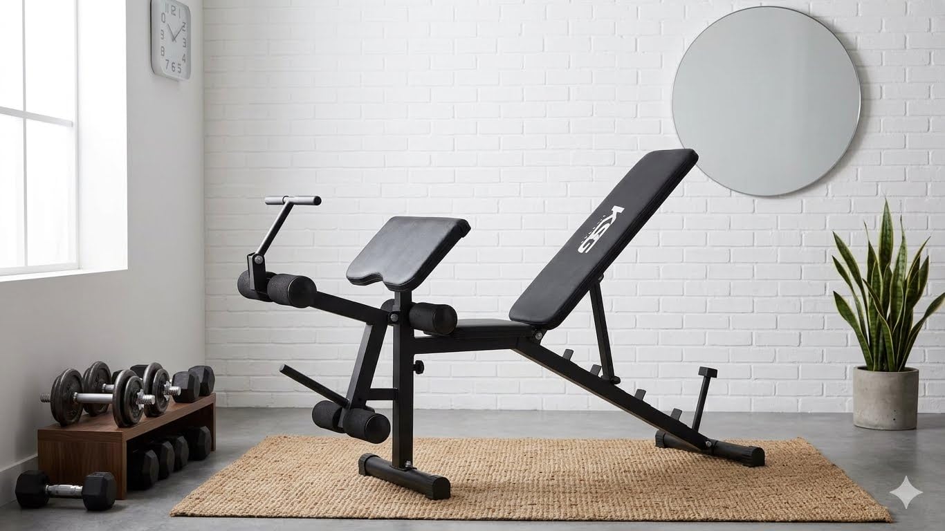 adjustable bench foldable gym bench | table exercise | incline decline flat positions with leg extension, preacher curl | multipurpose strength training