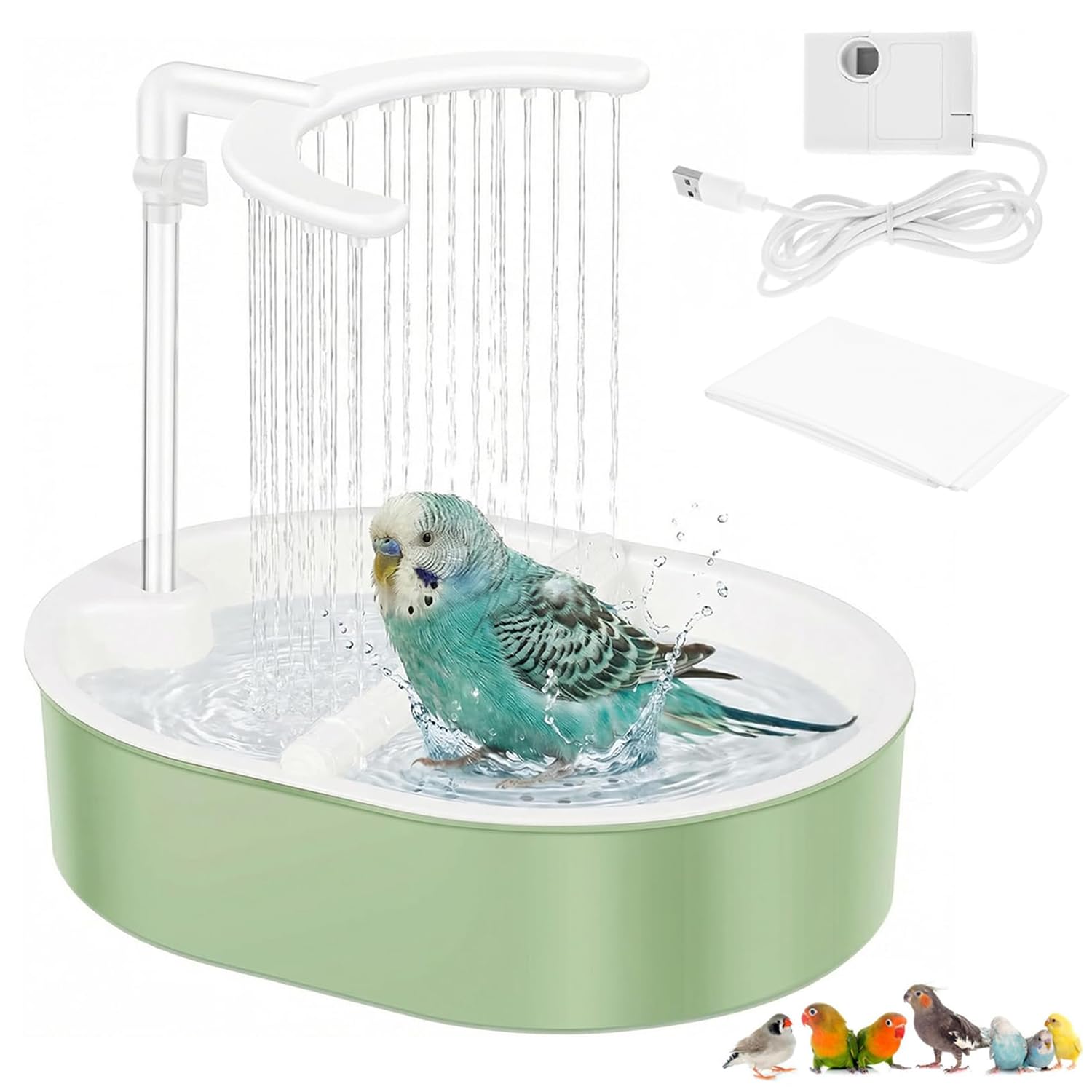 Baño Automático para Pájaros, Ducha para pájaros, Bañera de Ducha para Pájaros, Ducha automática para jaula, Baño para Jaula con Múltiples Salidas, para inseparables, periquitos, pájaros domésticos