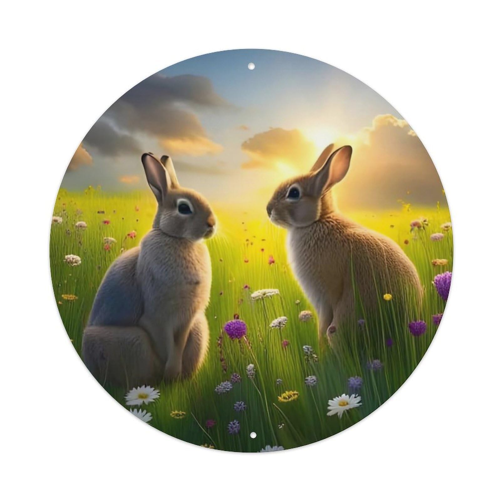 Animal Artwork Two Little Rabbits on The Grassland Vintage Metal Tin Sign Plaque Wall Decor for Cafe, Club Bar, Office, Garden Metal Poster 8x8Inch