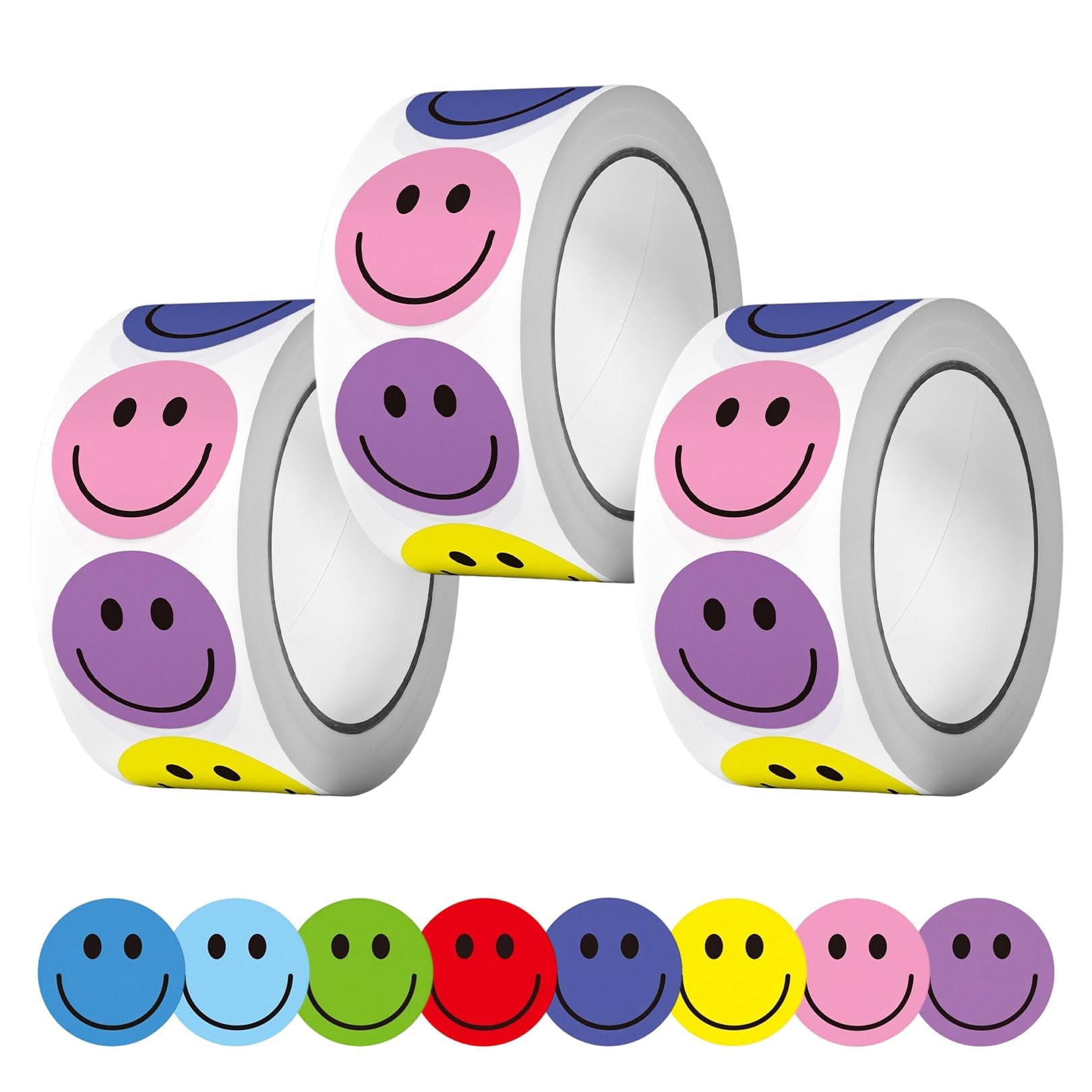 Besmrpg Colorful 1500Pcs Happy Face Stickers For Kids,Smile Emotion Stickers Labels 3 Rolls Round Reward Stickers For Party Bag Fillers,Self Adhesive Children Stickers For Teachers School Rewarding Gifts Scrapbooking