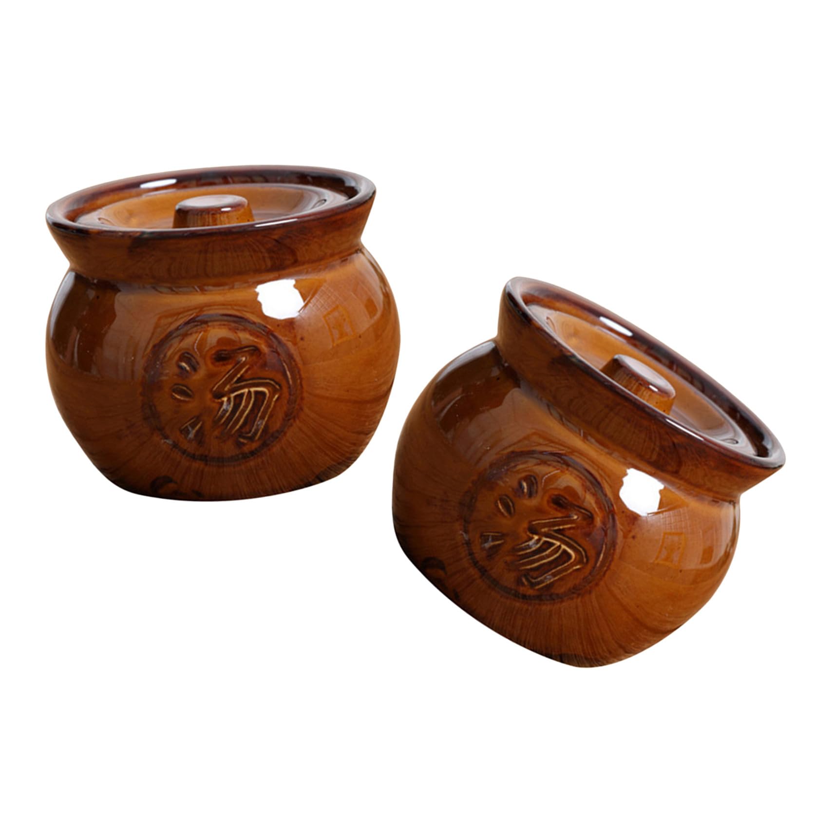 DOITOOL Schmalztopf mit Deckel 2 Stück aus Keramik Suppentopf mit Deckel Stapelbar Hitzebeständig und Retro Stil für Gastronomie und Haushalt 350ml Fassungsvermögen
