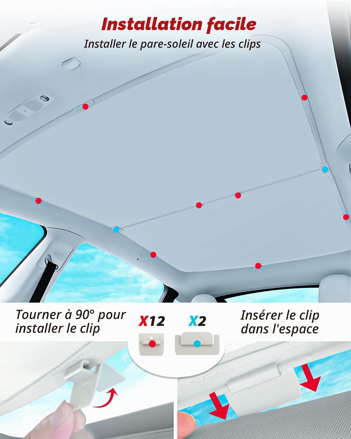 Pare-Soleil de Toit pour Tes-la Model Y 2021-2024, modèle amélioré avec Sac de Rangement, Blocage des UV, Facile à Installer