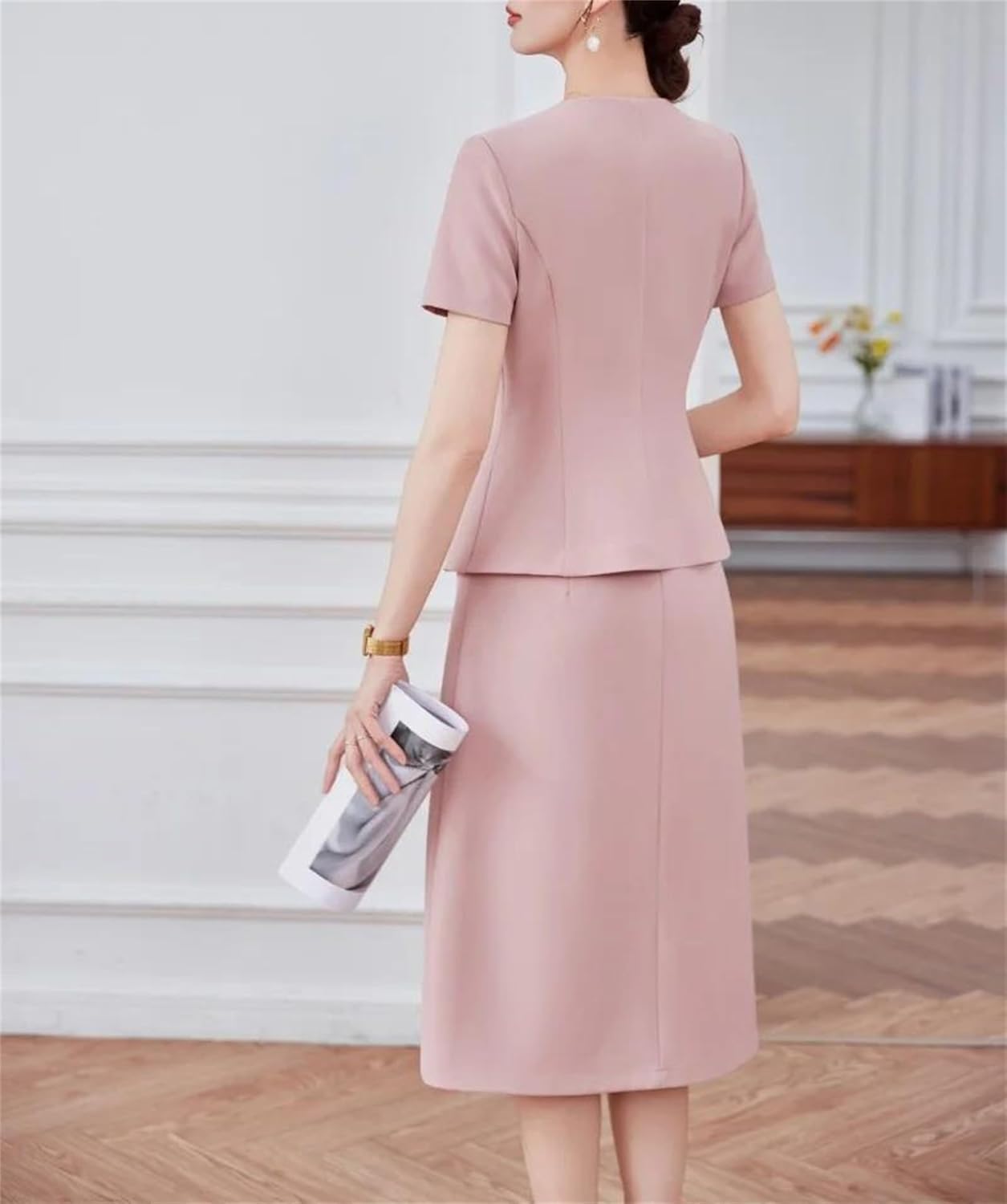 Women’S Professional Two Piece Short Sleeved Blazer Long Skirt Showing Elegant Blazer Pencil Skirt Sets