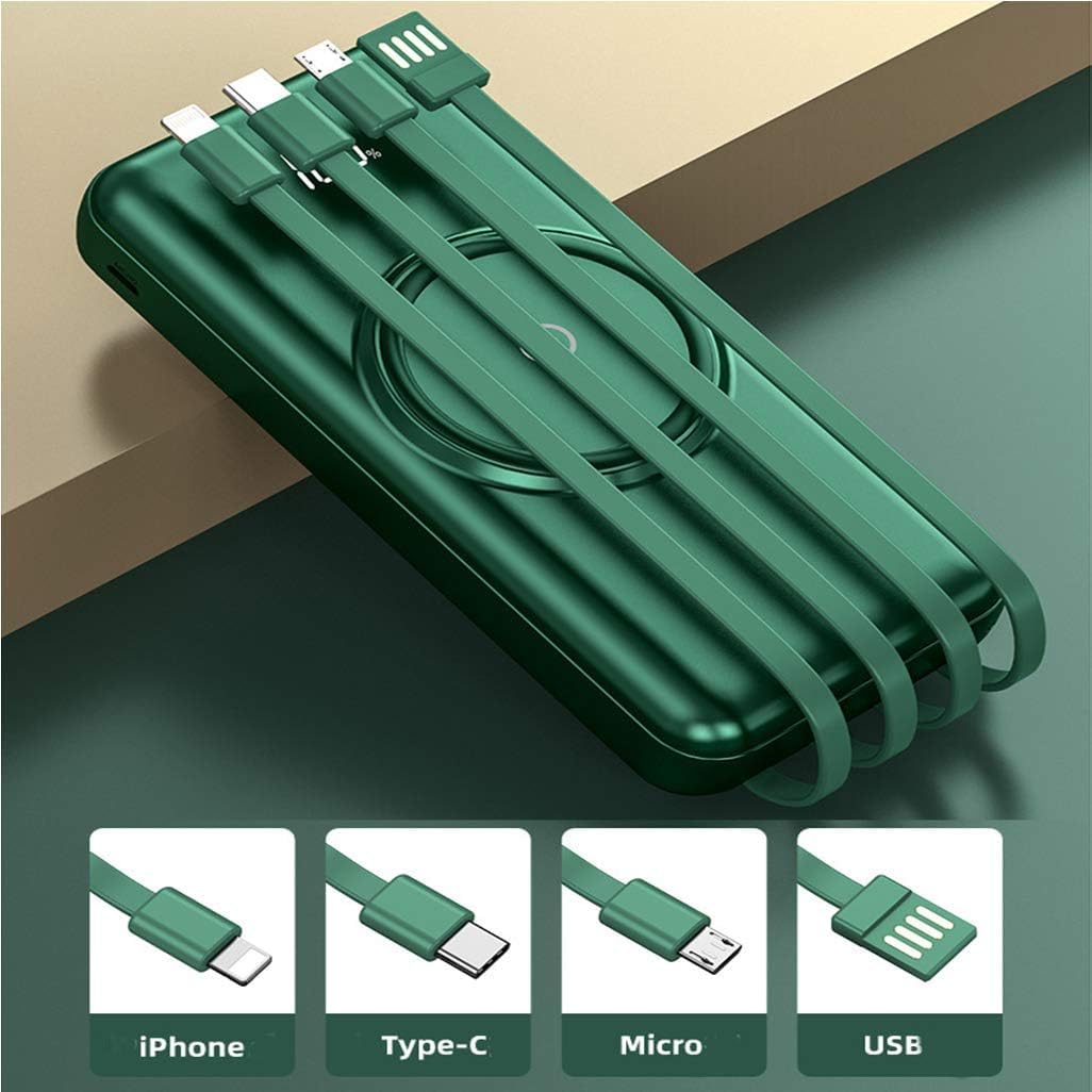 SQUADO Power Bank 20000mAh - Caricatore Portatile con Ingressi USB-C e USB per iPhone 15/14/13/12/11 Pro Max, Samsung S22/S21/S10, Huawei, Xiaomi, con Cavi Incorporati di Tipo USB, USB-C e Micro USB