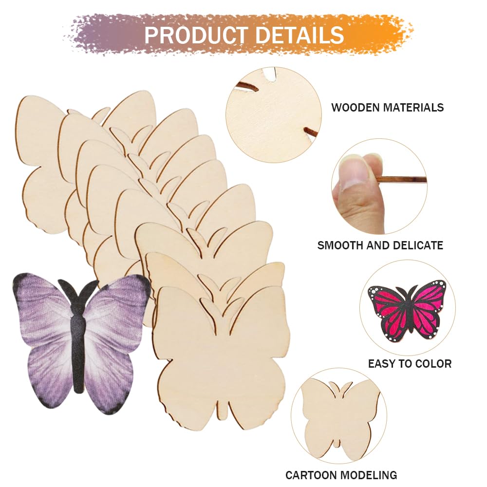 DKDXID 36 Pièces Kit Bricolage Papillon En Bois A Peindre Avec Stylo Aquarelle Et Autocollant Papillon En Bois Artisanat Kit D'Artisanat En Bois Bricolage Enfant Exterieur Pour DIY Activité Manuelle