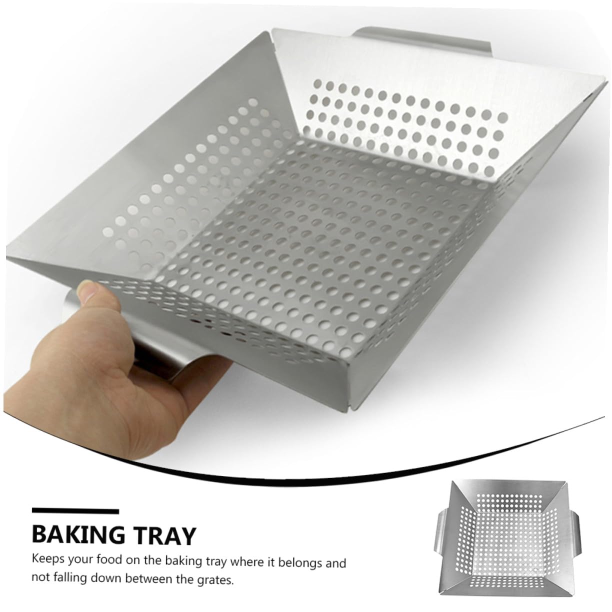 SHINEOFI 1pezzi Piastra per Grigliare Barbecue Quadrata in Acciaio Inox Teglia Portatile Manico per Barbecue all Aperto Vassoio per Grigliare Cibo Adatto per Pollo Salsiccia Bistecche