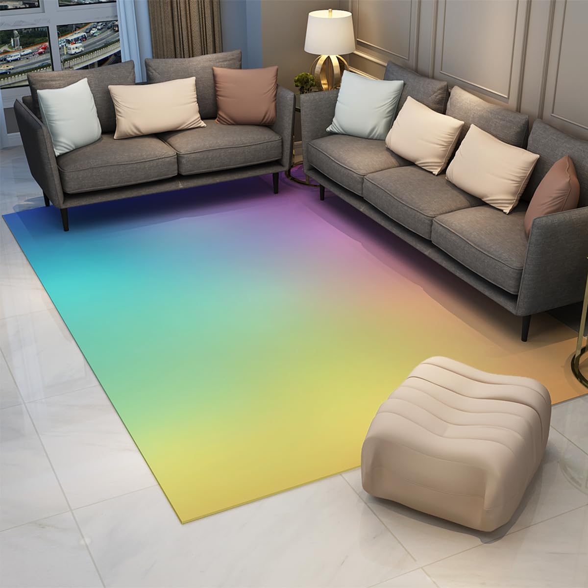 Décoration des Chambres des Filles Tapis 90x150cm Lavable carpette Arc en Ciel Vibrant Dégradé Grands Descente de lit Doux pour Salon contemporains Chambre Salle à Manger Abstrait Bohème