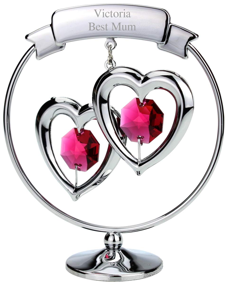 Go Find A Gift Red Personalised Engraved Crystocraft Hanging Double Hanging Hearts Ornament