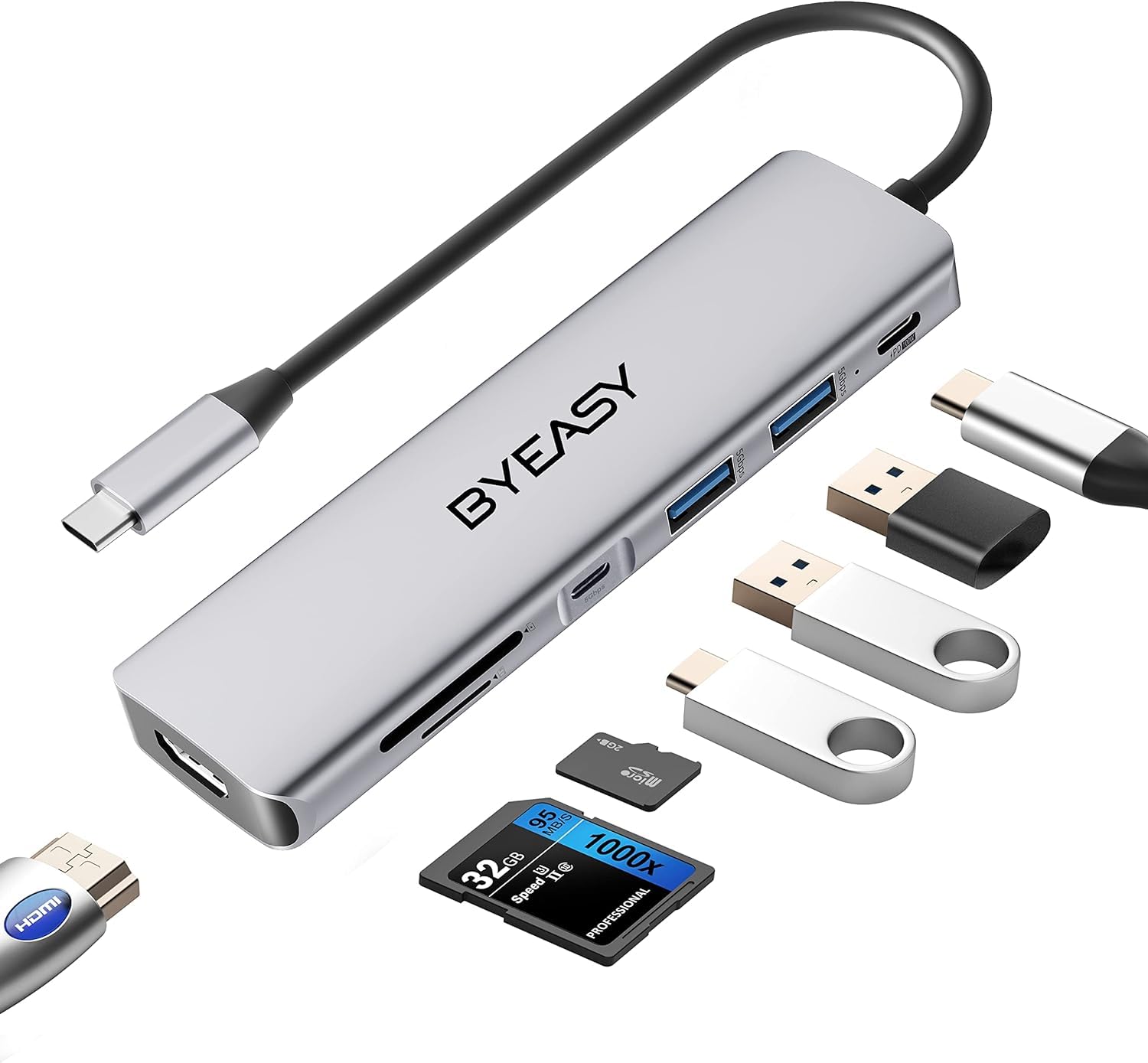 分配器・切替器 BYEASY Type 7in1 Docking Station Bracket BYEASY 7-in-1 USB-C Hub with 4K HDMI, PD Charging & High