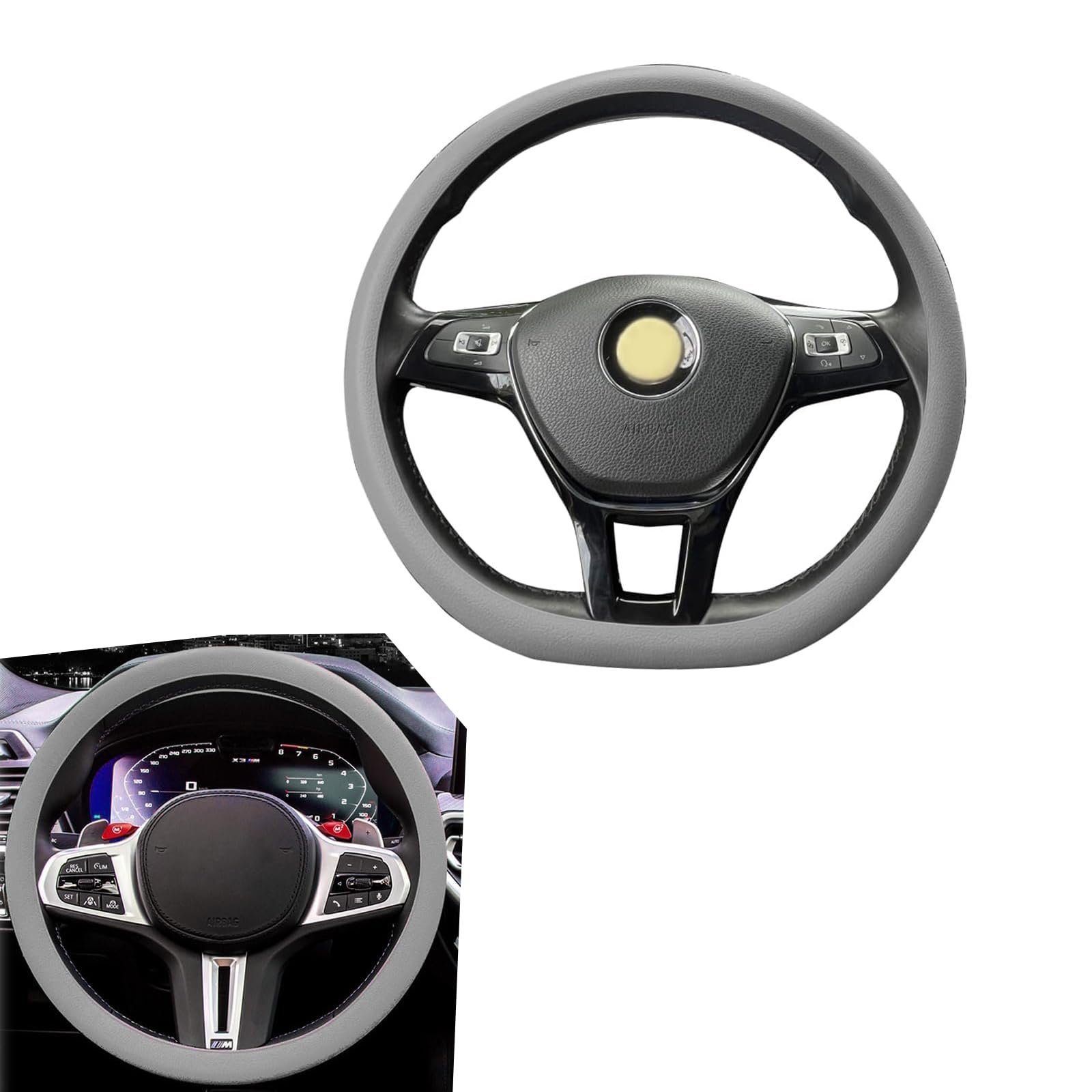 Pack-1 Car Steering Wheel Protective Cover, 14.96In Waterproof Vehicle Steering Wheel Protective Accessories, Universal Modified Decorative Accessories, for Most Car Models (Gray)