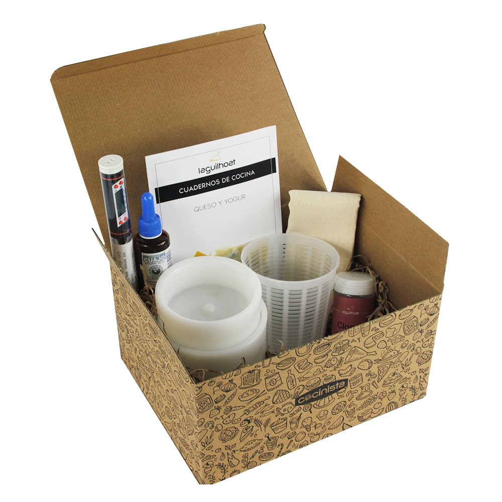 Cocinista Kit para hacer queso casero estándar con moldes, fermentos, cuajo, termómetro y tela Incluye cuaderno recetas para queso fresco, untable y curado