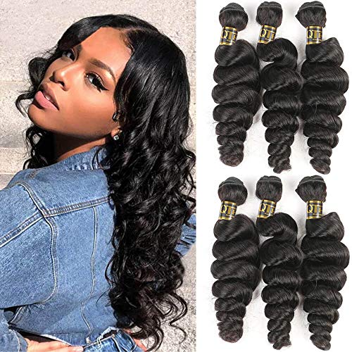 QTHAIR 12A Loose Wave Virgin Hair Bundles14" 16" 18" Brazilian Hair Loose Wave 3 Bundles Unprocessed Human Hair Bundles for Women Natural Color
