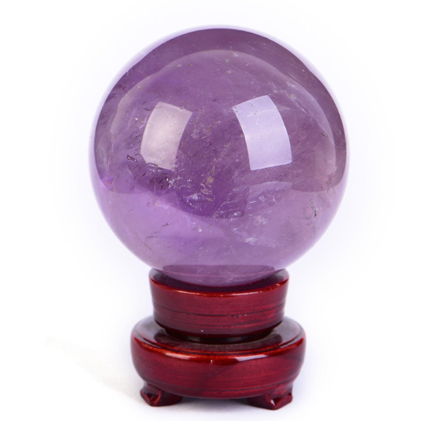 Ylquxeuv One Color Crystal Ball With Wood Stand Amethyst Gemstone Deep Purple Quartz Sphere Crystals Sculpture For Home Decoration, Christmas Day's Gift,8Cm