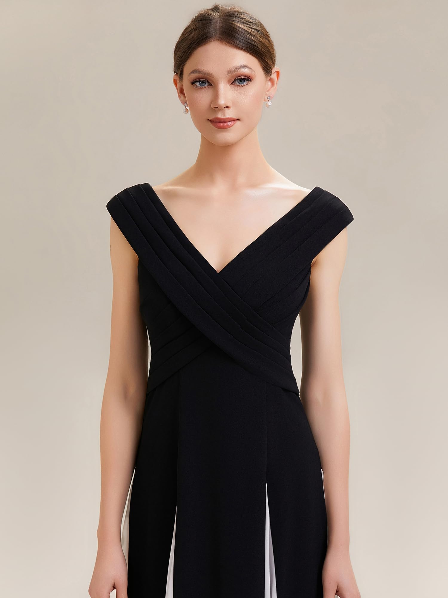 Ever-Pretty Robes d'invité de Mariage Encolure en V Manches Courtes Tricot Maxi Robe évasée EG02649