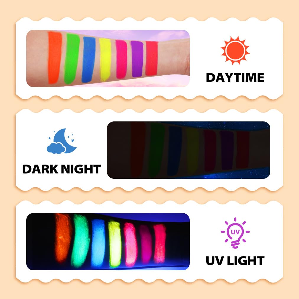 Crayons de Maquillage UV, 14 Crayons De Peinture UV Néon pour Le Visage Et Le Corps, Lavable et Non-Toxique, Maquillage pour Enfants, Idéal pour Carnaval, Festivals, Mascarades, Festa di compleanno