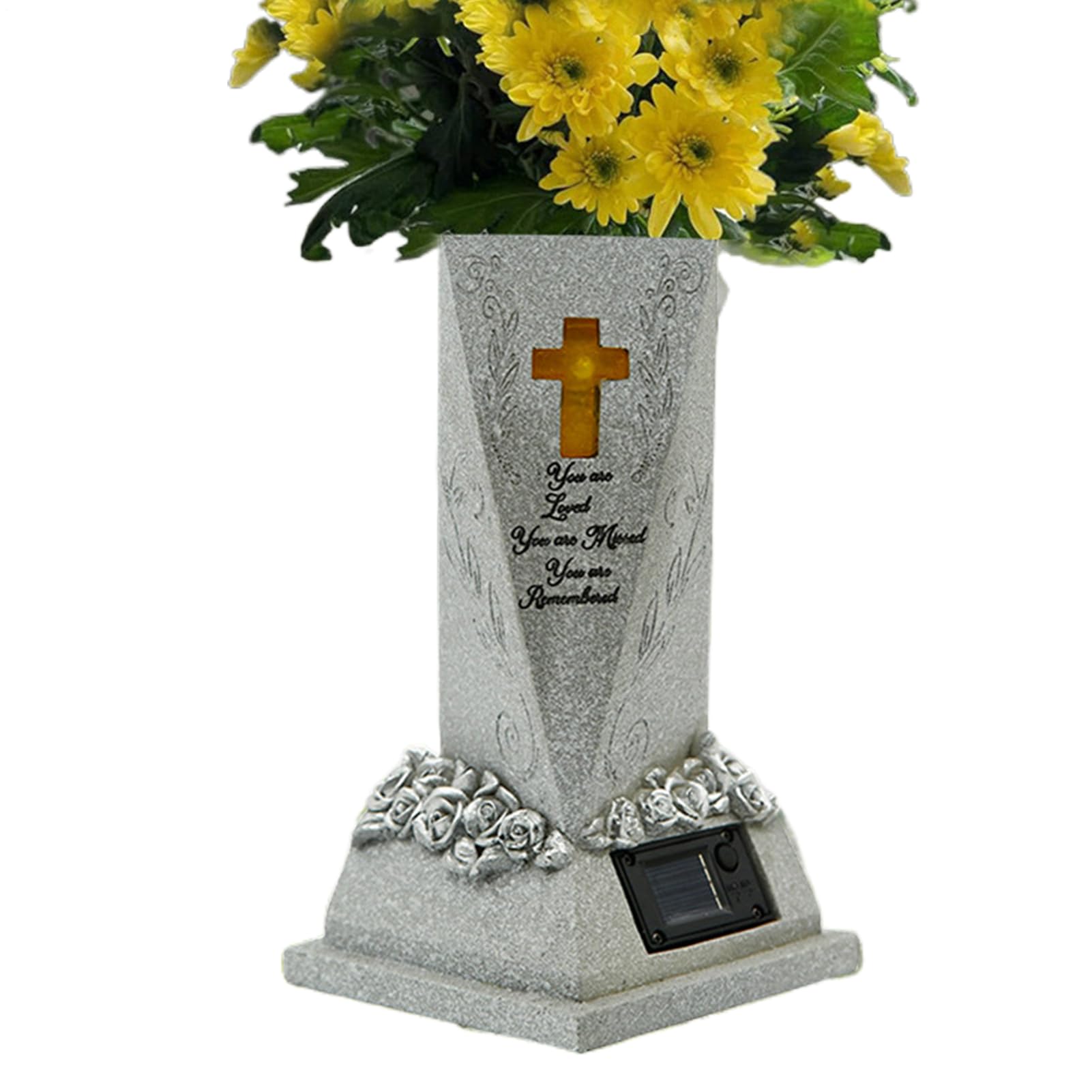 Vase à fleurs pour cimetière solaire à éclairage LED blanc chaud pour sépulture