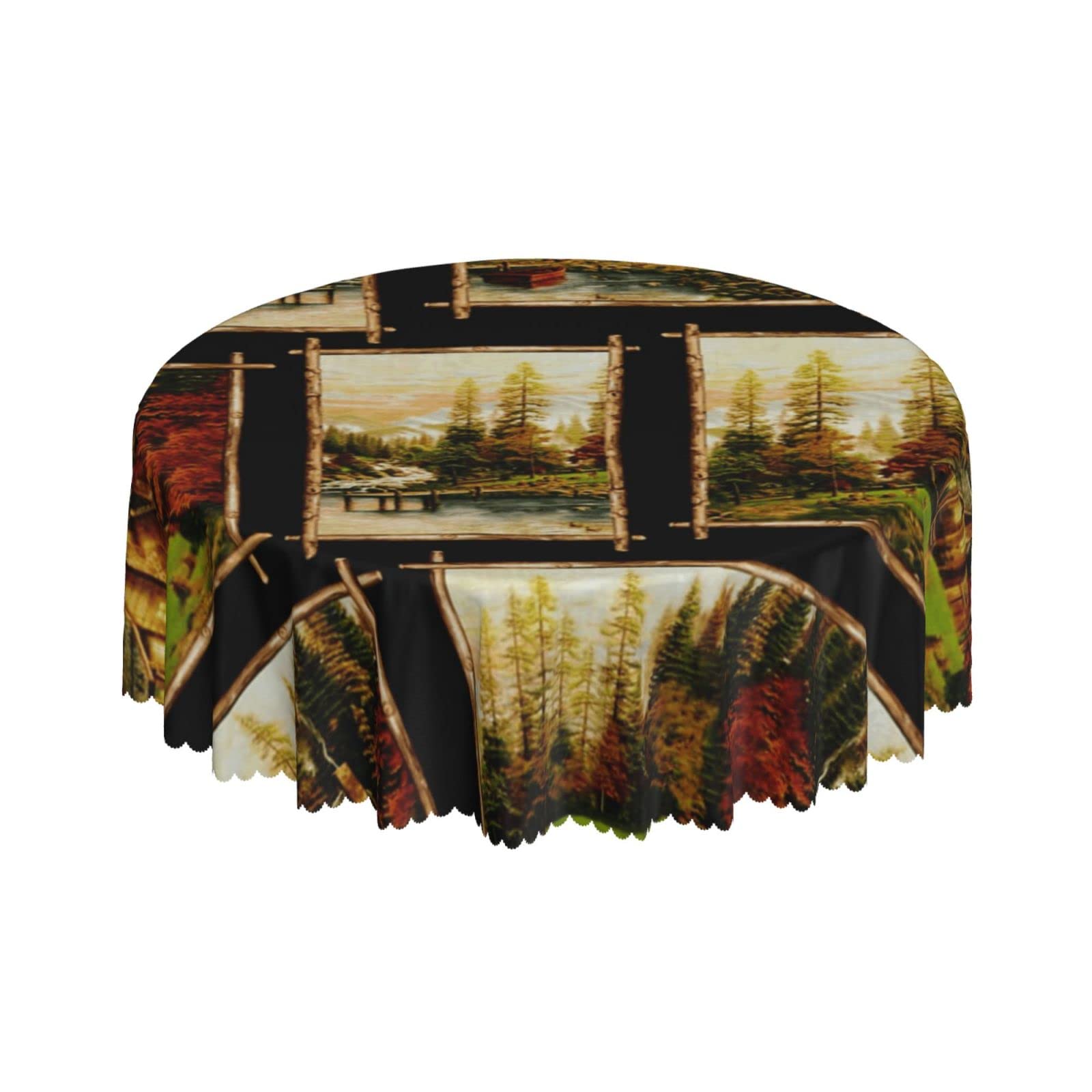 Lsjuee Lodge Wild Cabin Round Tablecloth 60 Inch Printed Washable Tablecloth for Dining Party Holiday Fall Home Decorative
